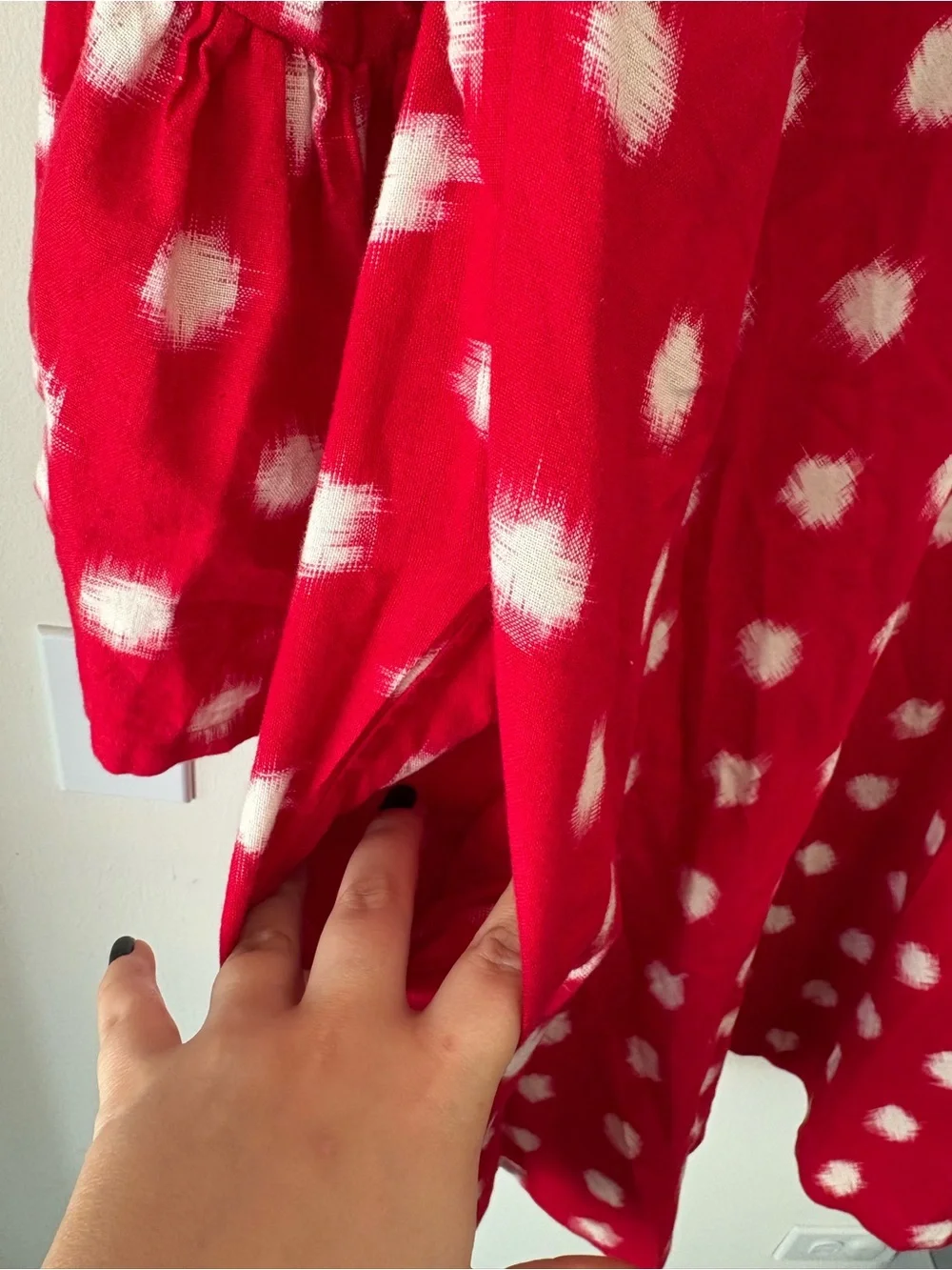 Red Polka Dot Swing Dress with Ruffle Sleeves